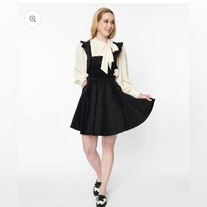 Unique Vintage Denim Pinafore Jumper Dress with pockets Size 14/XL